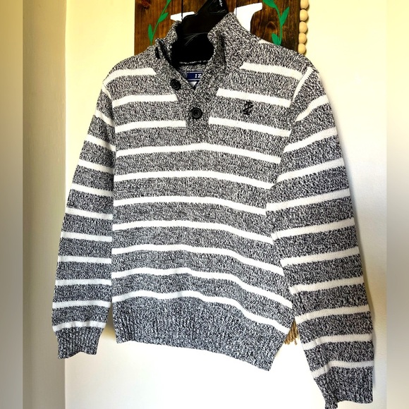 IZOD Striped Pullover Black and White Polo Long Sleeve Sweater, Boys Size 6-7 - Picture 1 of 16